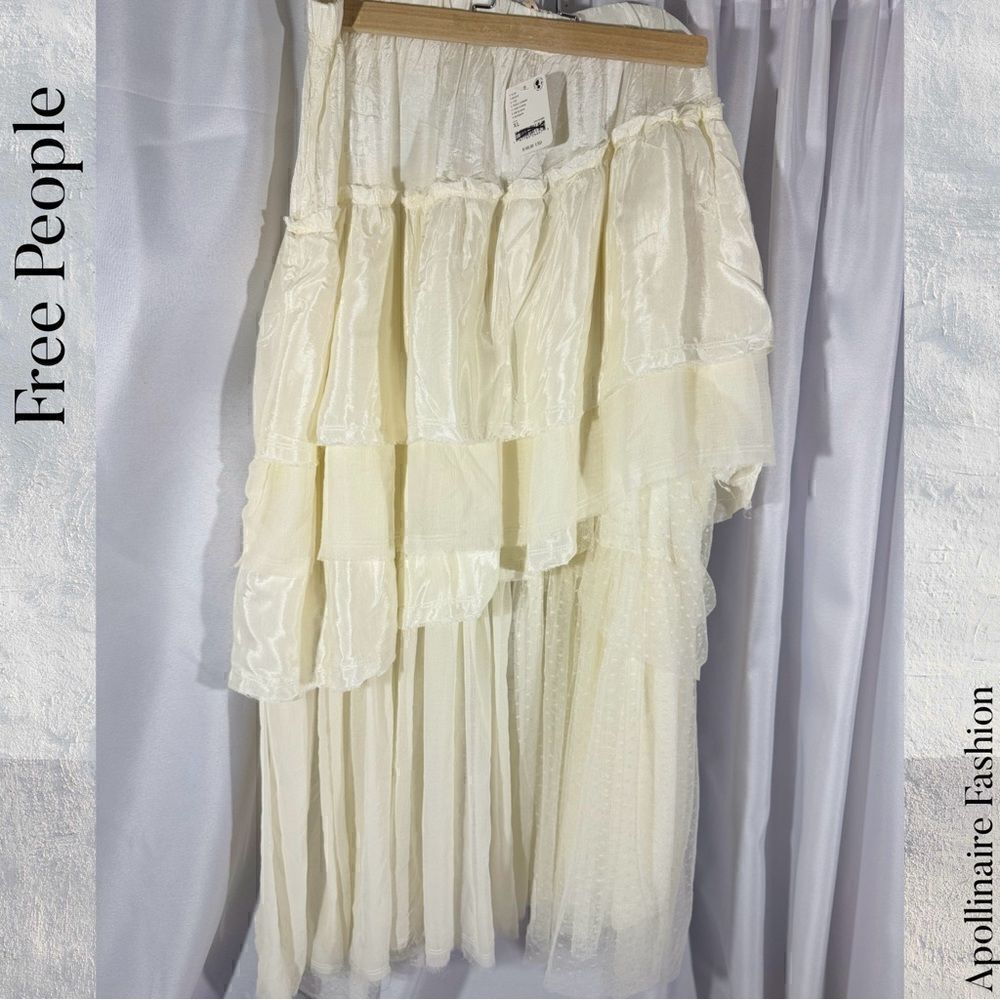 FREE PEOPLE REALITY CHECK TIERED MIDI SKIRT IN IVORY XL NWT - Picture 9 of 10